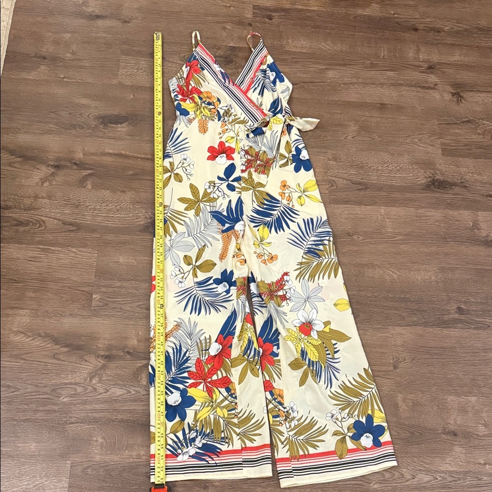 Lida Kate Tropical Floral Jumpsuit in Cream and Blue Size small